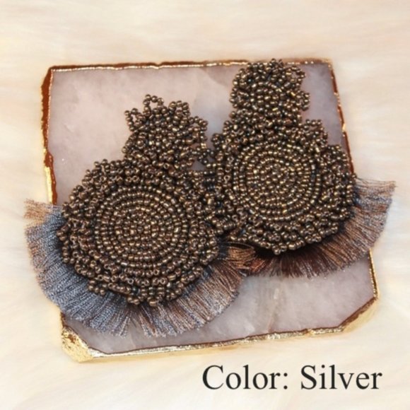 Beaded Drop Earrings with Tassels - Picture 2 of 5